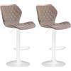 CLP Set di 2 sgabelli da bar con seduta in sughero e rivestimento in tessuto, girevoli e regolabili in altezza. Colore della seduta: taupe. Colore della struttura: bianco