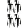 CLP Set di 4 sgabelli da bar CLP con schienale in stile industriale Mason, con schienale nero