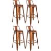CLP Set di 4 sgabelli da bar CLP con schienale in stile industriale Mason, con schienale color rame