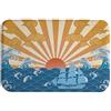 A.Monamour Tappetino per Il Bagno Antiscivolo Assorbente Morbido Acquarello Giapponese Onda Oceanica Sole Rosso Barca A Vela Lavabile Tappeto Tappetini Doccia Passatoia da Cucina Zerbino 40x60cm