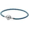PANDORA Bracciale in pelle intrecciata turchese in argento Sterling con chiusura a conchiglia, 20,50cm