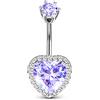 CM Crareesi Mania CM Crareesi - Piercing per ombelico a forma di cuore, in acciaio INOX 316L, elegante piercing per ombelico da 16 g, con zirconia cubica rosa, colore: Zirconia cubica argento-viola., cod. UK-CMNR030-4