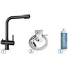 Schock PRONTA CONSEGNA - Schock Miscelatore 3 vie con kit acqua filtrata NEW AQUAPURA 3X1 SXPUR3BKN finitura acciaio nero