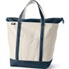 Lands' End Borsa in tela con cerniera, Naturale/Blu marino radiante, Large | Top con cerniera, 100% tela di cotone, cinque dimensioni, cinque tasche, portachiavi, base impermeabile, spiaggia