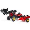 FALK Trattore a pedali Supercharger rosso con cofano apribile e rimorchio