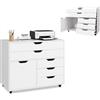 KOMFOTTEU Armadietto portaoggetti, 5 cassetti in 2 dimensioni, scatola portaoggetti mobile con armadio ad ante, mobile da ufficio, 5 ruote universali, 77,5 x 40 x 64 cm (bianco)
