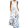 WINKEEY Abito Lungo Estivo Donna Elegante Stampato Plus Size Senza Maniche con Tasche, Fiore Blu L