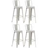 CLP Set di 4 sgabelli da bar CLP, stile industriale Mason, con schienale argentato