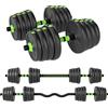 SPORTNOW Kit manubri muscolazione manubri regolabili 30 kg 3 in 1, set di pesi regolabili con barra di estensione nera | Aosom Italy