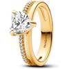 PANDORA Timeless Anello con cuore placcato in oro 14k con zirconi cubici trasparenti, 50