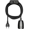 ledscom.de Cavo tessile LEHA II, spina, interruttore, nero lucido, 3 m, presa in porcellana, 1x E27 max. 300W
