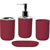 Hosoncovy Set di 4 accessori da bagno con dispenser per sapone, tazza da bagno, portasapone, porta spazzolino da denti e dentifricio (rosso)