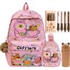 Dujuanus Zaino Capybara Bambino, Set di Zaini Scolastici Capibara con Simpatici Cartoni Animati e Grande Capacità, con Borse a tracolla & Astuccio in silicone (Pink)