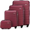 WITTCHEN set di 4 valigie con custodia per cosmetici trolley bagaglio a mano ABS 4 ruote spinner chiusura a combinazione maniglia telescopica Groove Line maroon Ryanair/ITA Airways/easyJet