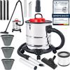LEHMANN Haddo Aspirapolvere industriale 2000W | Bidone aspiracenere per camino con doppio sistema filtri | Aspiratore a secco umido con serbatoio in acciaio inox 20 L | Funzione Soffiante, Argento