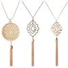 Flongo Collana a forma di Y con nappa, Gioielli Donna: 3 pezzi oro nodo celtico boho maglione catena rotondo fiore nappa ciondolo catena lunga, Acciaio inossidabile