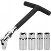 Sukudon Set di chiavi per candele, 14/16/18/21 mm, universale, opaca, colore nero, con impugnatura a T, per auto e moto, tosaerba