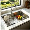 JUNFUNNLE Lavello da cucina in acciaio inox, grande lavello da incasso, 1 lavello da incasso, lavello da cucina con griglia in acciaio inox, griglia di sgocciolamento, scarico e kit troppopieno