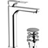 Schläfer 27505013 | Miscelatore Monocomando Lavabo Alto Bagno serie Flat con Scarico automatico Click Clack 11/4, Rubinetto Monoforo Lavandino Bagno cartuccia diam35mm Cromo Argento, Made in Italy