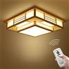 Begoniape Lampada da soffitto a LED, 48 W, dimmerabile, imitazione pergamena, lampada da soggiorno con telecomando, in legno retrò, lampada a LED in pelle di pecora giapponese