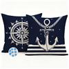 Kiatuniya Fodera Cuscino Divano Esterno Marino Àncora Timone e Veliero in Blu Navy 45x45 Federe Cuscini Moderno Copricuscini Lavabile Decorazione Copricuscino per Soggiorno Camera Balcone Set di 2