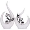 LCCCK Sculture Moderne Astratte in Ceramica Bianca E Argento- Soprammobili di Design per Arredamento Casa, Statue Decorative per Soggiorno, Centrotavola Moderno Elegante per Tavolo e Mobile TV - Set di 2