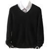 Generic Maglione in cashmere 100% con scollo a V da uomo, in puro cashmere lavorato a maglia, Nero , M