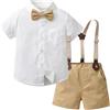 Yishengwan Bimbo Completini e Coordinati Gentiluomo, Camicia a Maniche Corte e Papillon + Pantaloncini con Bretelle Completo Cerimonia per Bambini e Ragazzi
