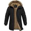 Xnova Giacca Invernale Uomo con Cappuccio Giubbotto Parka in Pile Caldo Medio Lungo, Cappotto Termico Militare Giubbino Antivento in Cotone con Tasche per Outdoor Sci Trekking, Nero, XXL