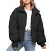 Generico Giubbotto Donna Invernale Piumino Giacca Trapuntata Autunnale Mezza Stagione Giubbino Oversize Bomber Jacket Corto Capispalla Colletto Rialzato Con Tasche Caldo e Rilassato Abbigliamento, Nero XS