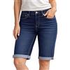NOROZE Bermuda da donna al ginocchio, elasticizzati, in denim, a contrasto, con risvolto, pantaloni in denim con orlo arrotolato, casual, estivi, classici pantaloni in cotone con tasche, Denim E427