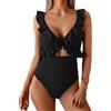 Yutdeng Costume da Bagno Intero Donna Curvy Sexy Ritaglio Push Up Scollo a V Elegante Maniche con Volant Costumi Interi con Laccetti sul Retro Bikini Un Pezzo Controllo Pancia Mare