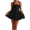 JHOMHF Mini Abito A Palloncino Con Corsetto E Schiena Scoperta Da Donna Elegante Abito Da Cocktail E Festa Senza Maniche(A-black,M)