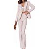 Minetom Tailleur con Pantalone da Donna Elegante Business Maniche Lunghe Tinta Unita Ufficio Blazer Slim Fit Pantaloni e Giacca Completo Due Pezzi Set A Beige XL