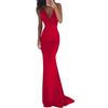 Minetom Donna Vestiti Lungo Sexy Senza Maniche Vestito da Cerimonia Abito da Sera Partito Scollo a V Senza Schienale Maxi Abiti Rosso S