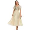 Ever-Pretty Vestito da Sera Mamma Lungo Chiffon Linea ad A Scollo a V Maniche Corte Chic Abito da Cerimonia EM01583