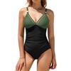 Vijamiy Costume Intero Contenitivo da Bagno Donna Costumi da Bagno Curvy Piscina Interi Push Up BeachwearScollo A V Mare Swimsuit for Women con Metallo Decorativo(Verde e Nero,L)
