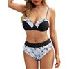 Rayson Costumi da Bagno Due Pezzi per Donna con Stampa Floreale Push Up Costumi Mare Donna con Ferretto Sexy Bikini Brasiliana Set(Foglie Bianche, S)