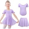 Kefiyis Abbigliamento da balletto per bambina, a maniche corte, in cotone, body da balletto con gonna in chiffon e tutù, 3-11 anni, viola., 130