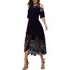 Minetom Donna Pizzo Vestito Lungo Elegante Pizzo Taglie Forti Vestiti da Cerimonia Cocktail Sera Fuori dalla Spalla Maxi Abito Casual Estivi Abiti A Nero 3XL