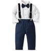 Acuryx Completini e Coordinati Gentiluomo Set per Bambino Ragazzo Battesimo Completo Camicia con Farfallino + Pantaloni con Bretelle 130cm