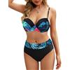 Rayson Costumi da Bagno Due Pezzi per Donna con Stampa Floreale Push Up Costumi Mare Donna con Ferretto Sexy Bikini Brasiliana Set(Foglie Verdi, L)