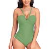 NLAND Costume da Bagno Interi da Donna Scollo a V Bikini Sexy Costume Intero Donna con Controllo della Pancia Cinghie Regolabili Spiaggia Beachwear Push Up(Verdi XL)