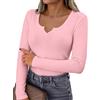 Bresdk Maglia Termica Donna Manica Lunga Scollo a V Top Termico Slim Fit con Interno Felpato Morbido in Cotone Elasticizzato Maglietta Intima Invernale Elegante per Layering Rosa XL