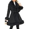 Giolshon Giacca in Ecopelle Donna Parka con Bordi in Ecopellice | Cappotto Invernale a Maniche Lunghe Tessuto Spesso Collo e Polsini in Ecopellice Fodera Sherpa Cintura Rimovibile e Tasche