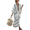Generico Vestito Donna Estivo Kaftano Boho Chic in Cotone e Lino, Abito Lungo Etnico con Tasche e Scollo a V, Maxi Prendisole per Mare Spiaggia e Vacanza, Stile Vintage Oversize e Traspirante
