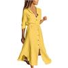 WOXIHUAN Vestiti Donna Estivi Elegante Girocollo Senza Maniche Cotone Lino Vestito da Cocktail Abito con Tasca A-Line Vestito Casual Giallo L