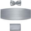 BRERA 67 Fascia da Smoking + Papillon + Fazzoletto da Taschino Color Grigio Chiaro taglia S-M in raso, Set 3 pezzi Accessori da Uomo Classico per Abiti Eleganti