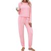 Aseniza Pigiama Invernale Donna Pigiami Cotone Lungo Maniche Lunghe Set Due Pezzi Leggero Tinta Tinta Unita Morbido e Caldo con Tasche Coulisse Rosa M