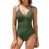 Vijamiy Costume Intero Contenitivo da Bagno Donna Costumi da Bagno Curvy Piscina Interi Push Up BeachwearScollo A V Mare Swimsuit for Women con Metallo Decorativo(Verde,S)